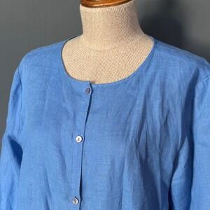 Women's‎ Eileen Fisher Button Down Tunic | Size S | Blue Linen Round Neck